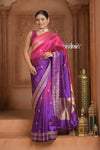 Festive Edit! Ganga Ghat ~ Handloom Pure Silk Katan Saree in Shades of Pink and Purple (Silk Mark Certified )