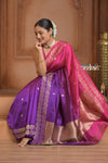 Festive Edit! Ganga Ghat ~ Handloom Pure Silk Katan Saree in Shades of Pink and Purple (Silk Mark Certified )