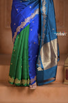 Festive Edit! Ganga Ghat ~ Handloom Pure Silk Katan Saree in Shades of Blue and Green (Silk Mark Certified )