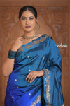 Festive Edit! Ganga Ghat ~ Handloom Pure Silk Katan Saree in Shades of Blue and Green (Silk Mark Certified )