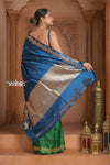 Festive Edit! Ganga Ghat ~ Handloom Pure Silk Katan Saree in Shades of Blue and Green (Silk Mark Certified )