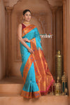 The Festive Edit! ~ Handloom Pure Silk Paithani with Peacock Parrot Border in Cyan Blue