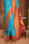 The Festive Edit! ~ Handloom Pure Silk Paithani with Peacock Parrot Border in Cyan Blue