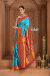 The Festive Edit! ~ Handloom Pure Silk Paithani with Peacock Parrot Border in Cyan Blue