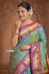 The Festive Edit! Virasat 2.0 ~ Handloom Pure Silk Paithani with Parrot Pallu in Dual Tone  Powder Blue