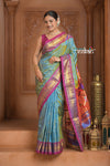 The Festive Edit! Virasat 2.0 ~ Handloom Pure Silk Paithani with Parrot Pallu in Dual Tone  Powder Blue