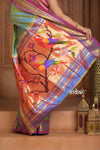 The Festive Edit! Virasat 2.0 ~ Handloom Pure Silk Paithani with Parrot Pallu in Dual Tone  Powder Blue