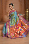The Festive Edit! Virasat 2.0 ~ Handloom Pure Silk Paithani with Parrot Pallu in Dual Tone  Powder Blue
