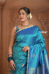 Festive Edit! Ganga Ghat ~ Handloom Pure Silk Katan Saree in Cyan Blue (Silk Mark Certified )