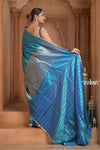 Festive Edit! Ganga Ghat ~ Handloom Pure Silk Katan Saree in Cyan Blue (Silk Mark Certified )