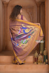The Festive Edit! Virasat 2.0 ~ Handloom Pure Cotton Paithani with Musical Instrumental Pallu in Dual Tone Orange Blue