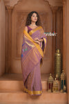 The Festive Edit! Virasat 2.0 ~ Handloom Pure Cotton Paithani with Musical Instrumental Pallu in Dual Tone Orange Blue
