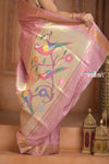The Festive Edit! Virasat 2.0 ~ Handloom Pure Silk Paithani with Designer Parrot Pallu in Peach Pink