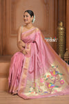 The Festive Edit! Virasat 2.0 ~ Handloom Pure Silk Paithani with Designer Parrot Pallu in Peach Pink
