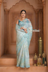 Festive Edit! Ganga Ghat ~ Handloom Linen Silk Saree with Intricate Floral Work in Salient Blue