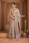 Festive Edit! Ganga Ghat ~ Handloom Pure Crepe Silk Banarasi Saree in Lilac Ivory (Silk Mark Certified)
