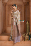 Festive Edit! Ganga Ghat ~ Handloom Pure Crepe Silk Banarasi Saree in Lilac Ivory (Silk Mark Certified)