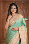 Festive Edit! Ganga Ghat ~ Handloom Tussar Silk Georgette Saree with Contrast Pallu in Sea Green (Silk Mark Certified)