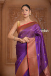 Festive Edit! Ganga Ghat ~ Handloom Pure Kora Silk Saree in Berry Purple and Red ( Silk Mark Certified )