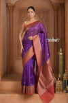 Festive Edit! Ganga Ghat ~ Handloom Pure Kora Silk Saree in Berry Purple and Red ( Silk Mark Certified )