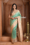 Festive Edit! Ganga Ghat ~ Handloom Tussar Silk Georgette Saree with Contrast Pallu in Sea Green (Silk Mark Certified)