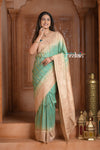 Festive Edit! Ganga Ghat ~ Handloom Tussar Silk Georgette Saree with Contrast Pallu in Sea Green (Silk Mark Certified)