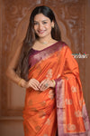 Festive Edit! Ganga Ghat ~ Handloom Pure Silk Chiniya Saree in Orange Mauve (Silk Mark Certified))