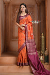 Festive Edit! Ganga Ghat ~ Handloom Pure Silk Chiniya Saree in Orange Mauve (Silk Mark Certified))