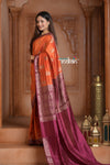 Festive Edit! Ganga Ghat ~ Handloom Pure Silk Chiniya Saree in Orange Mauve (Silk Mark Certified))