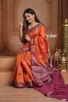 Festive Edit! Ganga Ghat ~ Handloom Pure Silk Chiniya Saree in Orange Mauve (Silk Mark Certified))