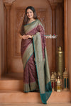 Festive Edit! Ganga Ghat ~ Handloom Pure Silk Chiffon Georgette Saree in Brown and Blue ( Silk Mark Certified )