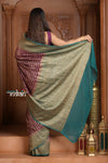 Festive Edit! Ganga Ghat ~ Handloom Pure Silk Chiffon Georgette Saree in Brown and Blue ( Silk Mark Certified )