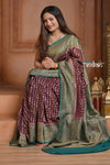 Festive Edit! Ganga Ghat ~ Handloom Pure Silk Chiffon Georgette Saree in Brown and Blue ( Silk Mark Certified )
