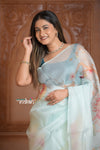 Festive Edit! Ganga Ghat ~ Handloom Pure Kora Silk Saree in Salient Blue with Floral Work ( Silk Mark Certified )
