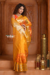 Festive Edit! Ganga Ghat ~ Handloom Pure Kora Dupion Silk Banarasi Saree in Turmeric Yellow ( Silk Mark Certified )