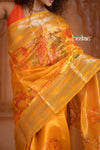 Festive Edit! Ganga Ghat ~ Handloom Pure Kora Dupion Silk Banarasi Saree in Turmeric Yellow ( Silk Mark Certified )