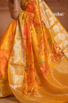 Festive Edit! Ganga Ghat ~ Handloom Pure Kora Dupion Silk Banarasi Saree in Turmeric Yellow ( Silk Mark Certified )