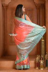 Festive Edit! Ganga Ghat ~ Handloom Pure Silk Tussar Kota Saree in Peach (Silk Mark Certified )