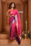 Festive Edit! Ganga Ghat ~ Handloom Pure Silk Satin Saree in Shades of Pink and Orange (Silk Mark Certified)