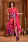 Festive Edit! Ganga Ghat ~ Handloom Pure Silk Satin Saree in Shades of Pink and Orange (Silk Mark Certified)