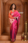 Festive Edit! Ganga Ghat ~ Handloom Pure Silk Satin Saree in Shades of Pink and Orange (Silk Mark Certified)