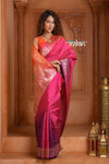 Festive Edit! Ganga Ghat ~ Handloom Pure Silk Satin Saree in Shades of Pink and Orange (Silk Mark Certified)
