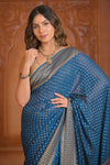 Festive Edit! Ganga Ghat ~ Handloom Khaddi Georgette Saree in Azure Blue (Silk Mark Certified)