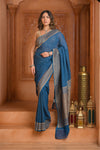 Festive Edit! Ganga Ghat ~ Handloom Khaddi Georgette Saree in Azure Blue (Silk Mark Certified)