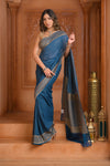 Festive Edit! Ganga Ghat ~ Handloom Khaddi Georgette Saree in Azure Blue (Silk Mark Certified)