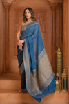 Festive Edit! Ganga Ghat ~ Handloom Khaddi Georgette Saree in Azure Blue (Silk Mark Certified)