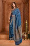 Festive Edit! Ganga Ghat ~ Handloom Khaddi Georgette Saree in Azure Blue (Silk Mark Certified)