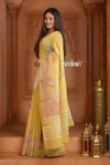 Festive Edit! Ganga Ghat ~ Handloom Linen Silk Saree with Intricate Floral Work in Butter Yellow