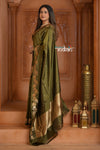 Festive Edit! Ganga Ghat ~ Handloom Pure Silk Katan Saree in Olive Green ( Silk Mark Certified )