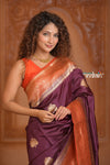 Festive Edit! Ganga Ghat ~ Handloom Pure Silk Katan Saree in Mauve and Orange ( Silk Mark Certified )
